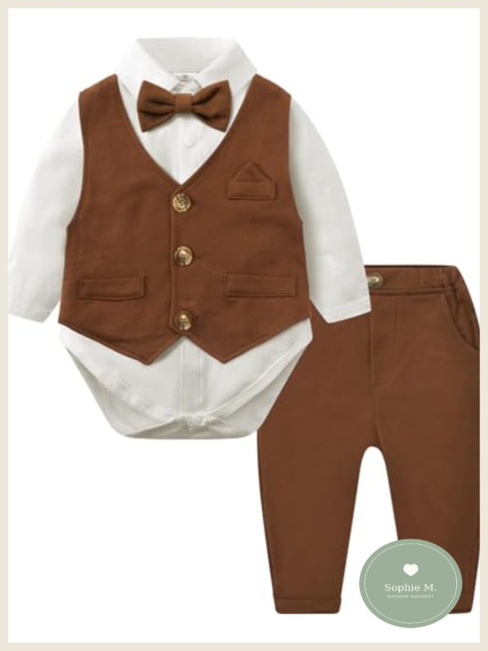 Baby Boy Tuxedo Suit 4pc Set Cotton Blend Long Sleeve Shirt Pants Vest Bowtie